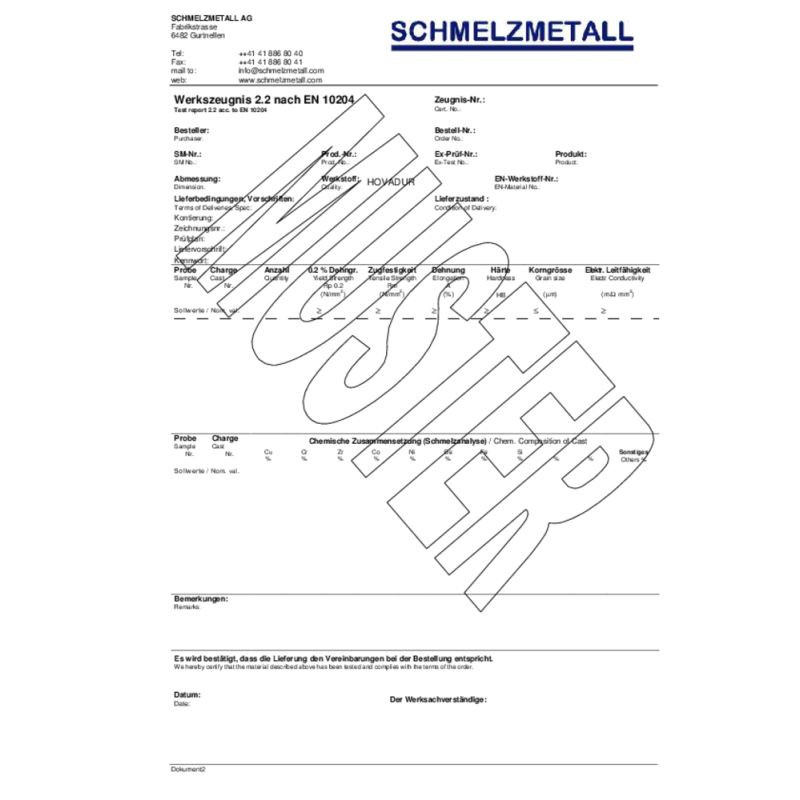 Materialbevis, sertifikat